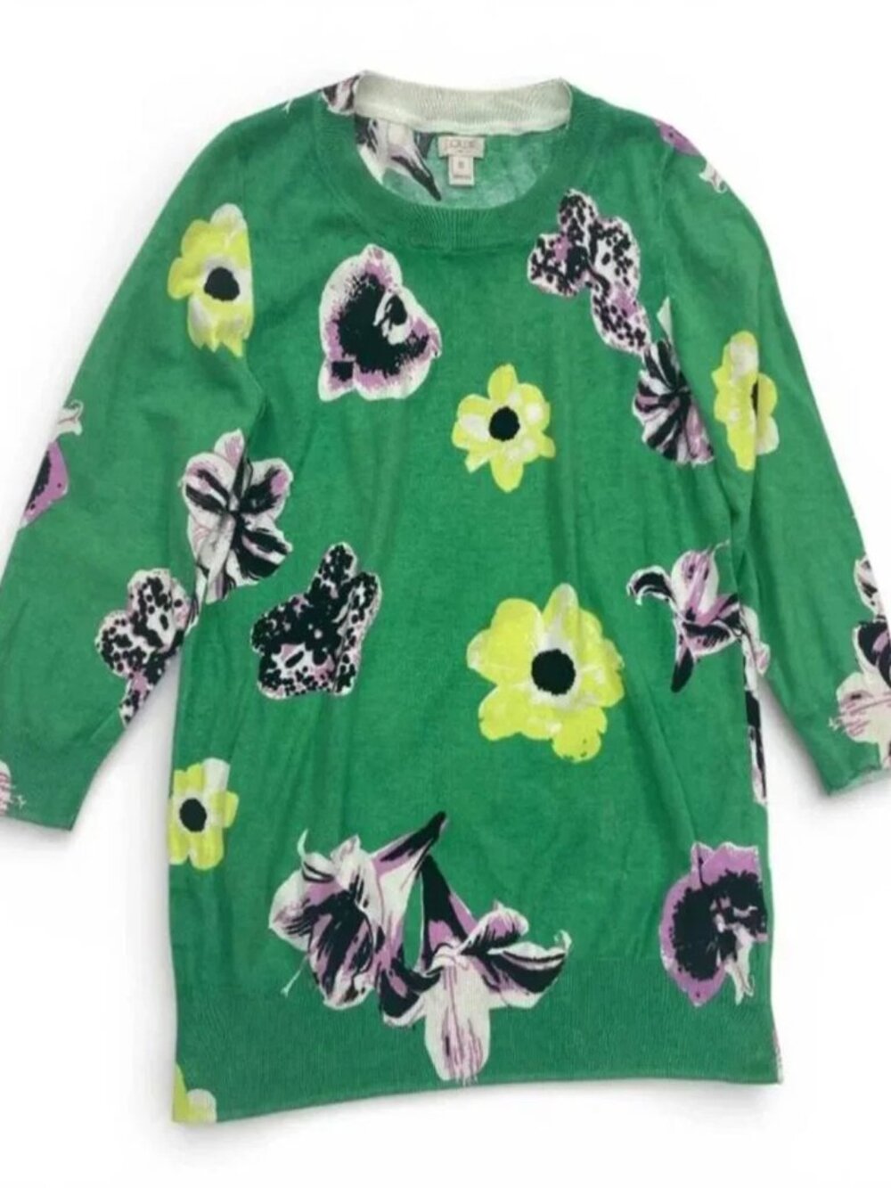 J. Crew Tippi Floral Green Cotton Lightweight Sweater Flowers Women's Medium